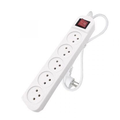 רב שקע 5 שקעים + מפסק כבל כ-1 מטר