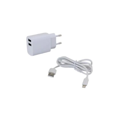 ⁦מטען קיר כפול USB 2.4A + כבל IPHONE- לבן⁩ – תמונה ⁦2⁩