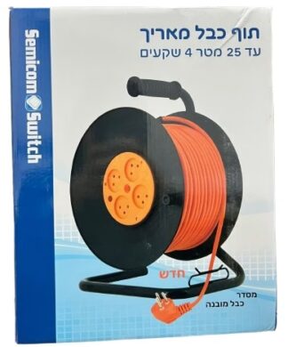 תוף כבל מאריך 4 שקעים 25 מטרים
